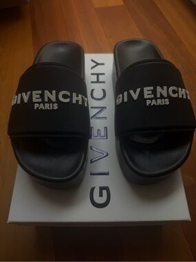 Givenchy Paris Black Logo Slide Sandals